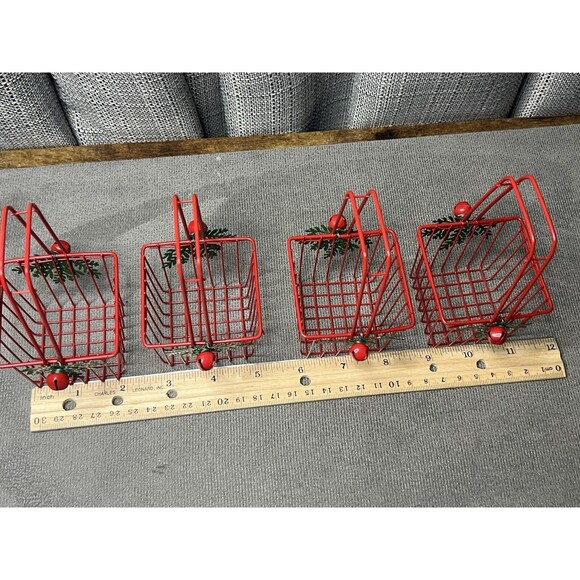 Vintage Mini Metal Christmas Basket Wire Kurt Adler Jingle Bell Holly Lot - Picture 8 of 10